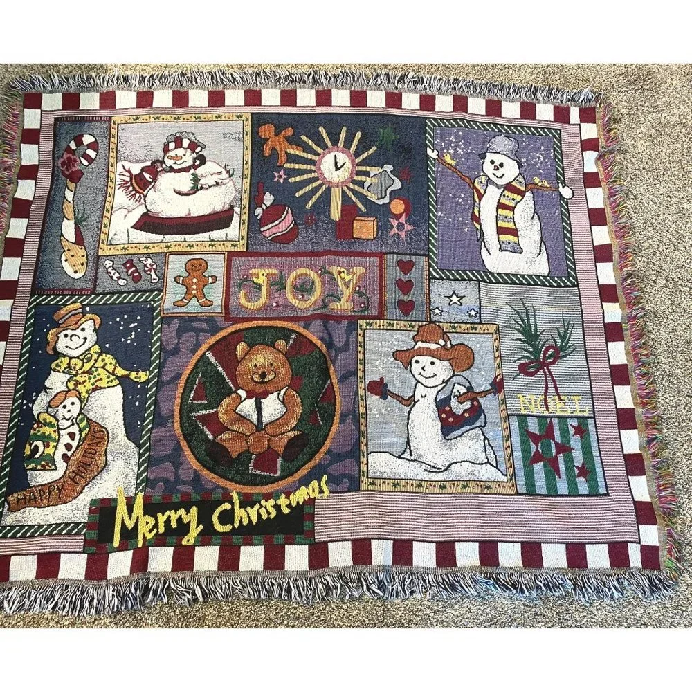 Merry Christmas Snowman Throw Blanket Fringe 46